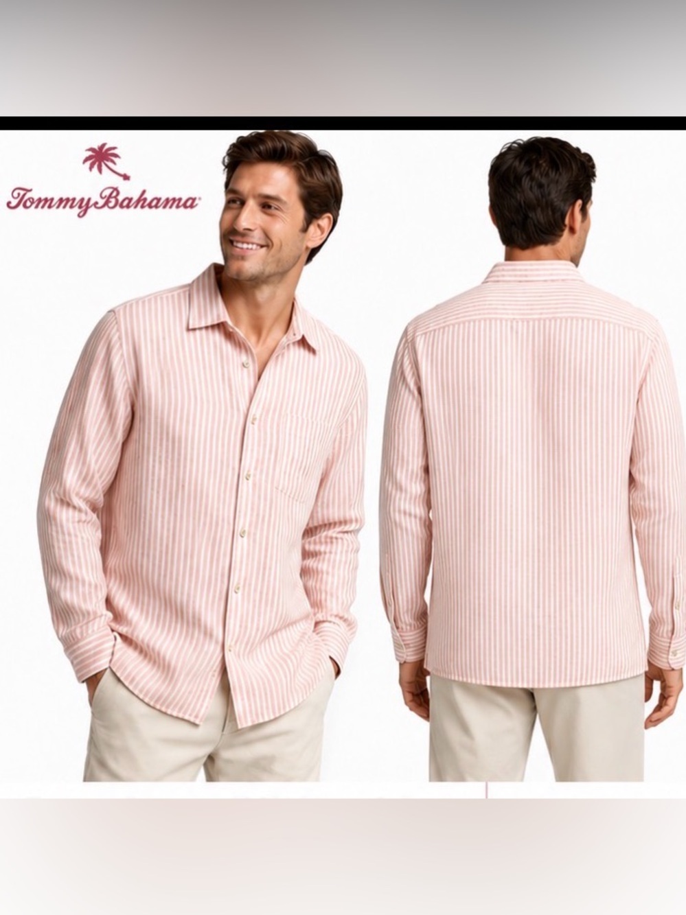Tommy Bahama 100% Linen Shirt XL Long Sleeve Button Down Striped summer vacay